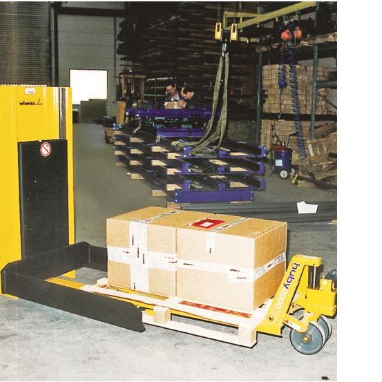WINKEL pallet lifter PALI 10  the universal lifter with 230 V supply. Easy loading at the same level with hand pallet truck to every working place.