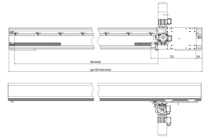 Dimensiones del eje horizontal Modelo DLE -400 ZS-H · Con accionamiento por cremallera y piñón para una capacidad de carga de hasta 800 kg.
