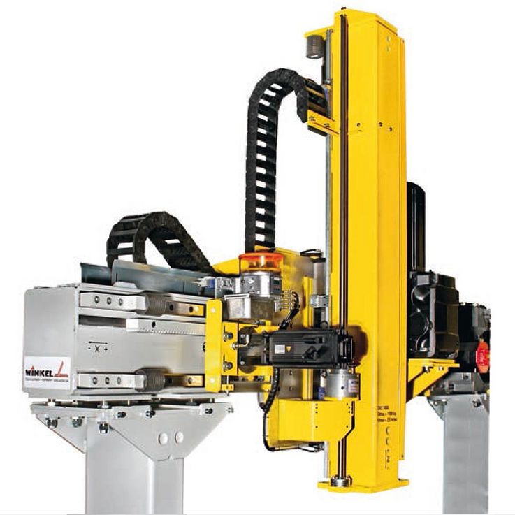 Dynamic linear-unit Type DLE with rack and pinion drive  ·  Technical characteristics : Load capacity: max. 1000 kg  ·  speed: max 5m/sec horizontal · max 2m/sec vertical  ·  repeatability : +/- 0 · 1 mm  ·  stroke: max.30m