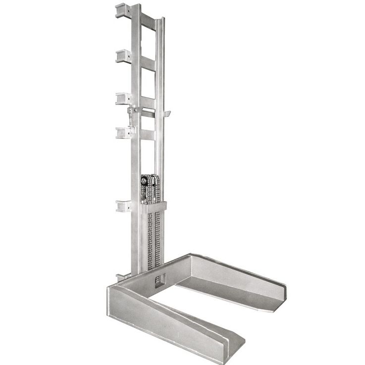 Stainless steel lift masts made out of S 304 MONO · SIMPLEX · DUPLEX · TRIPLEX – load capacity up to 1.5 t for fork lift trucks or stationary use · hydraulically or electro-mechanically powered