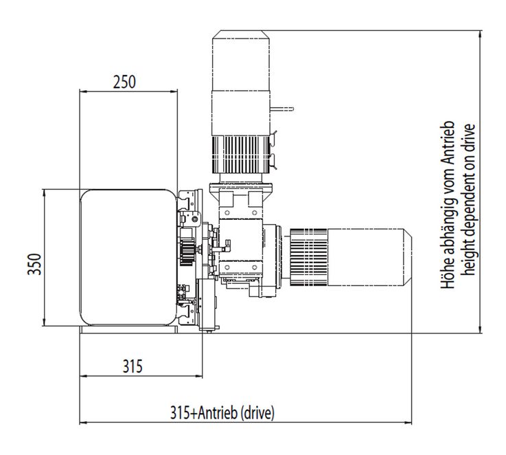 Maßblatt Horizontalachse Typ DLE - 400 ZS-H · Zahnstangenantrieb für Tragfähigkeit bis 800 kg.