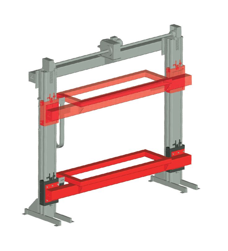 Two pillar lifting unit · with load frame ·  with maintenance platform.