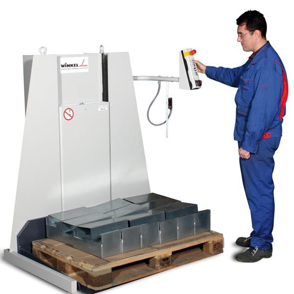 WINKEL pallet lifter W-PL  for floor even on/off loading up to 2.000 kg load capacity depending on version. Lifting in optimized working height with electro-hydraulical lifting.