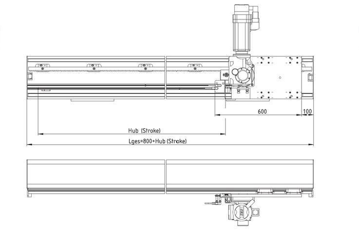 Maßblatt Horizontalachse Typ DLE - 125 ZS-H · Zahnstangenantrieb für Tragfähigkeit bis 400 kg.