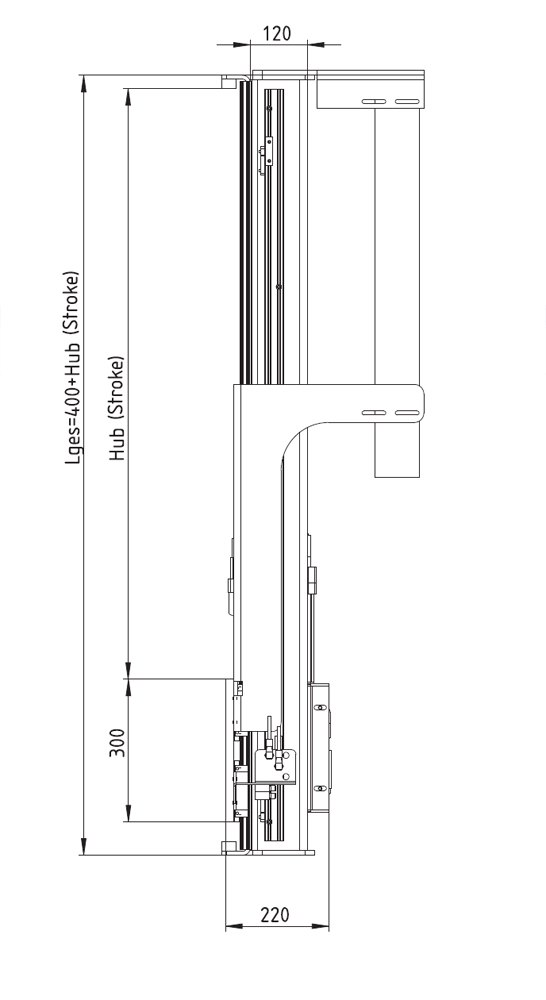 Fiche dimensionnelle axe vertical Type DLE - 125 ZS-V · Entraînement par crémaillère pour capacité jusqu\'à 125 kg.