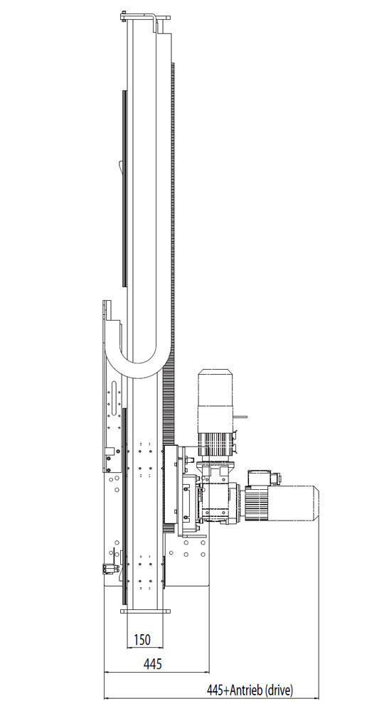 Fiche dimensionnelle axe vertical Type DLE -400 ZS-V · Zahnstangenantrieb für Tragfähigkeit bis 400 kg.